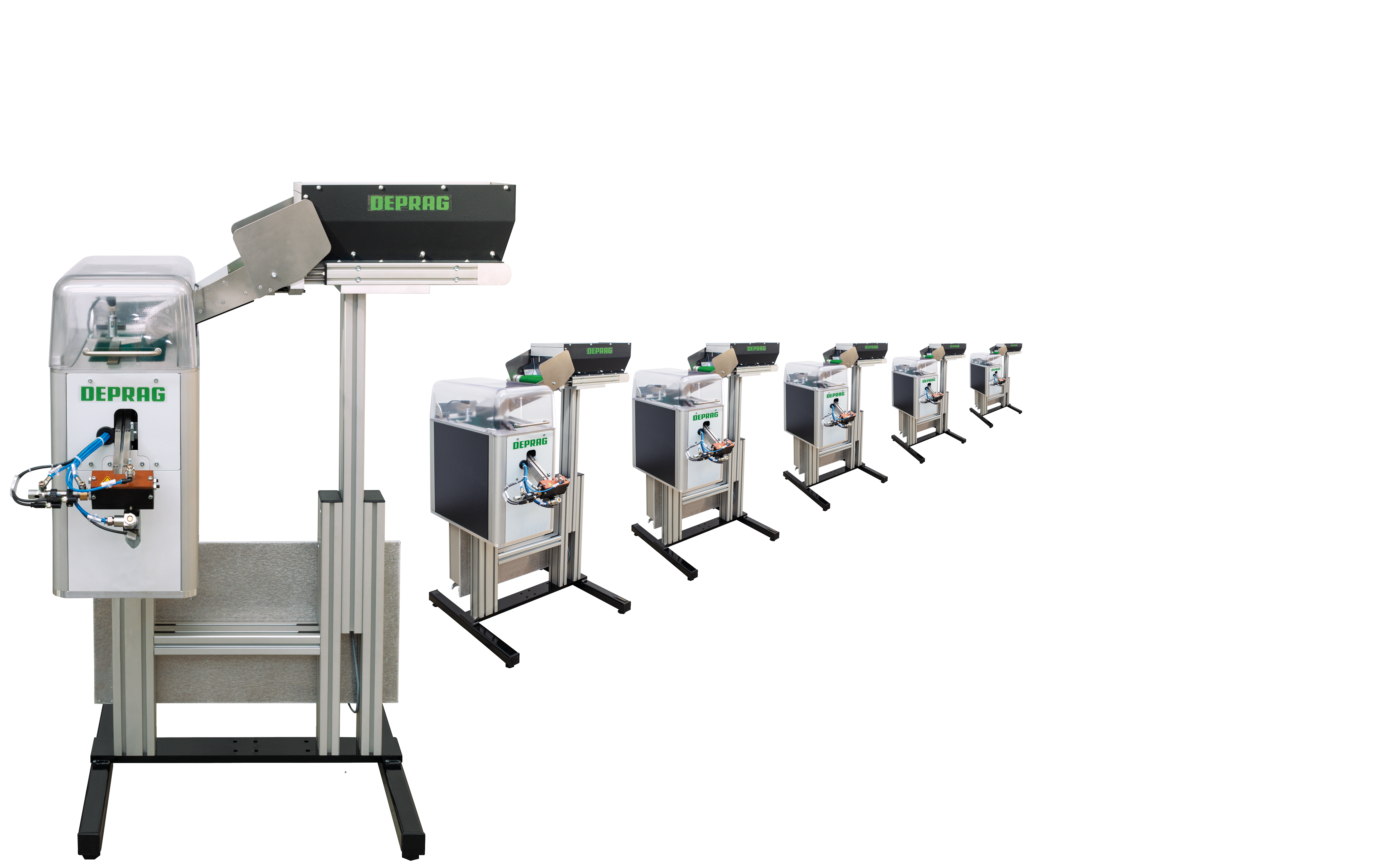 Deprag Sword Feeders in rij voor meervoudige schroeftoevoer op parallelle assemblagelijnen — AWP / Deprag Sword Feeders en rangée pour alimentation multiple de vis sur lignes d'assemblage parallèles — AWP