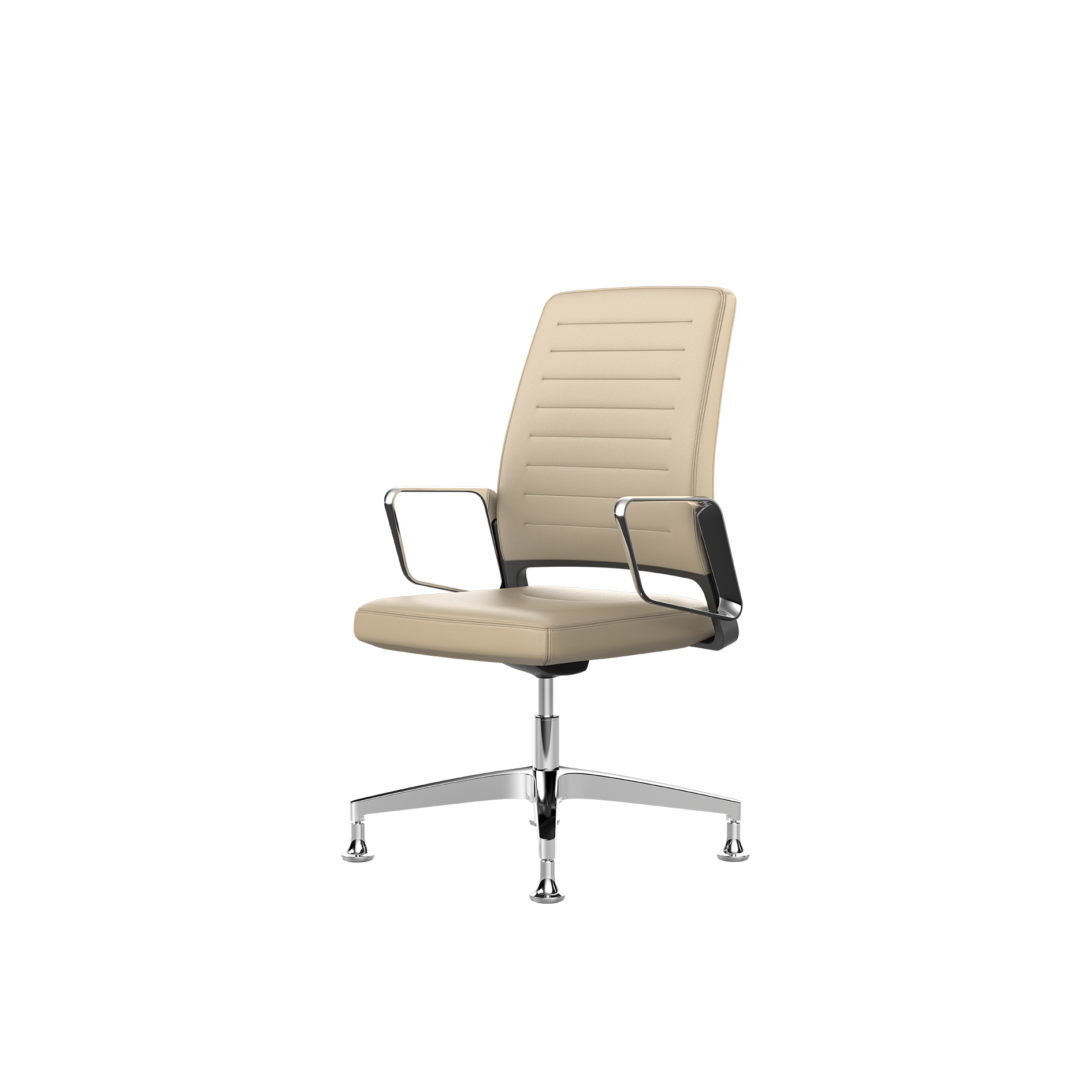 Interstuhl beige bureaustoel met horizontale stiksels en metalen armleuningen vintage look