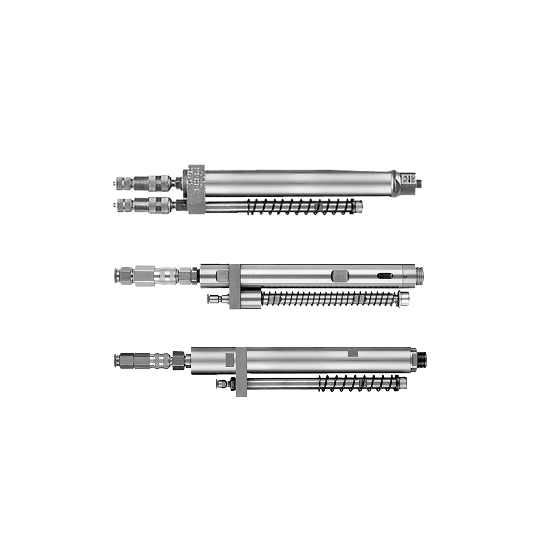 Deprag pneumatische inbouwschroevendraaiers overzicht voor geautomatiseerde assemblage in robotgestuurde industriële productielijnen — AWP / Vue ensemble broches de vissage pneumatiques Deprag pour assemblage automatisé en lignes industrielles robotisées — AWP