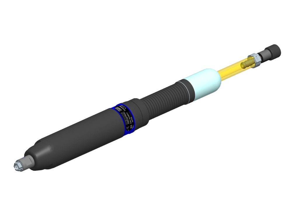 3D-weergave van een Deprag stationaire slijpmachine met flexibele as en spantang — AWP