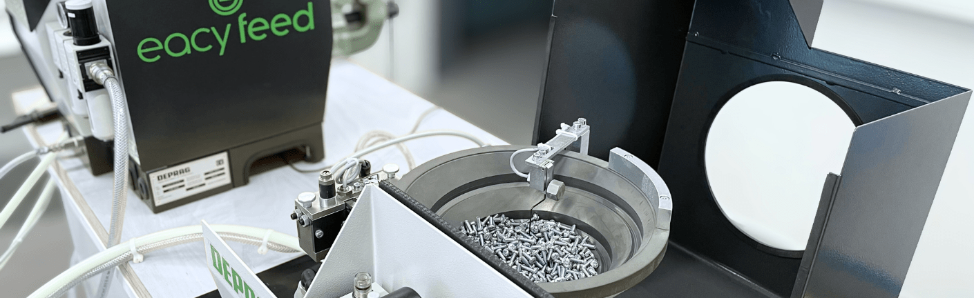 Deprag Bowl Feeder gesloten uitvoering voor automatische vibrerende onderdelentoevoer in assemblagelijnen — AWP / Deprag Bowl Feeder version fermée pour alimentation automatique par vibration de pièces en lignes d'assemblage — AWP
