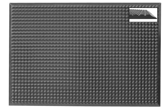 Donkergrijze Ergomat Infinity Bubble ESD mat met vierkant noppenpatroon over het gehele oppervlak, detail van het driedimensionale noppenprofiel rechtsboven
